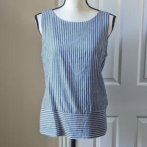 Chopin Roma blue white striped sleeveless top with buttoned keyhole back